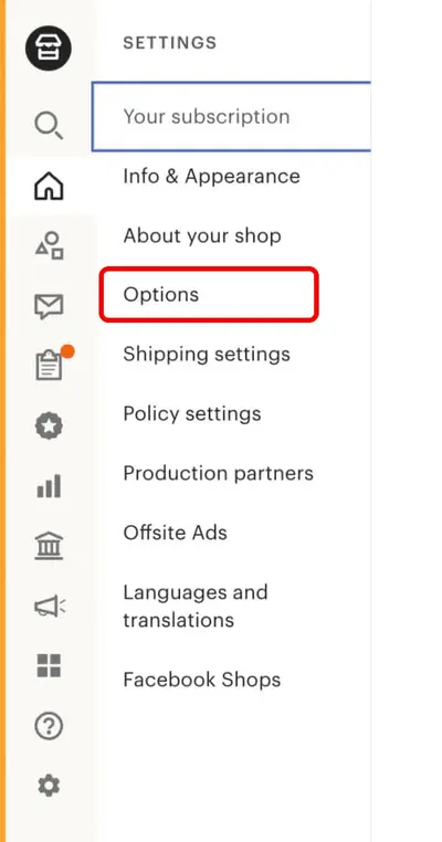 Настройки магазина Etsy